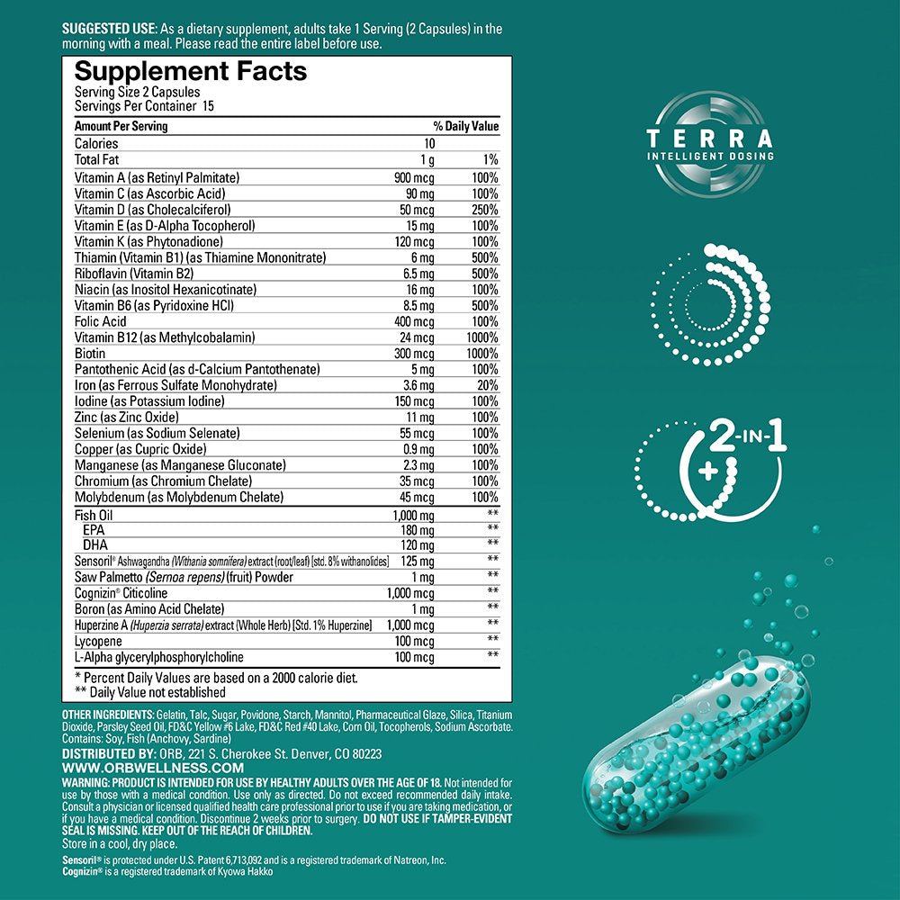 ORB Men’s Multi-Vitamin + Fish Oil – Heart Health, Mood Support (30 Count)