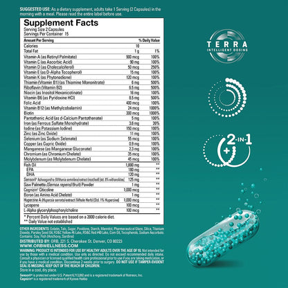 ORB Men’s Multi-Vitamin + Fish Oil – Heart Health, Mood Support (30 Count)