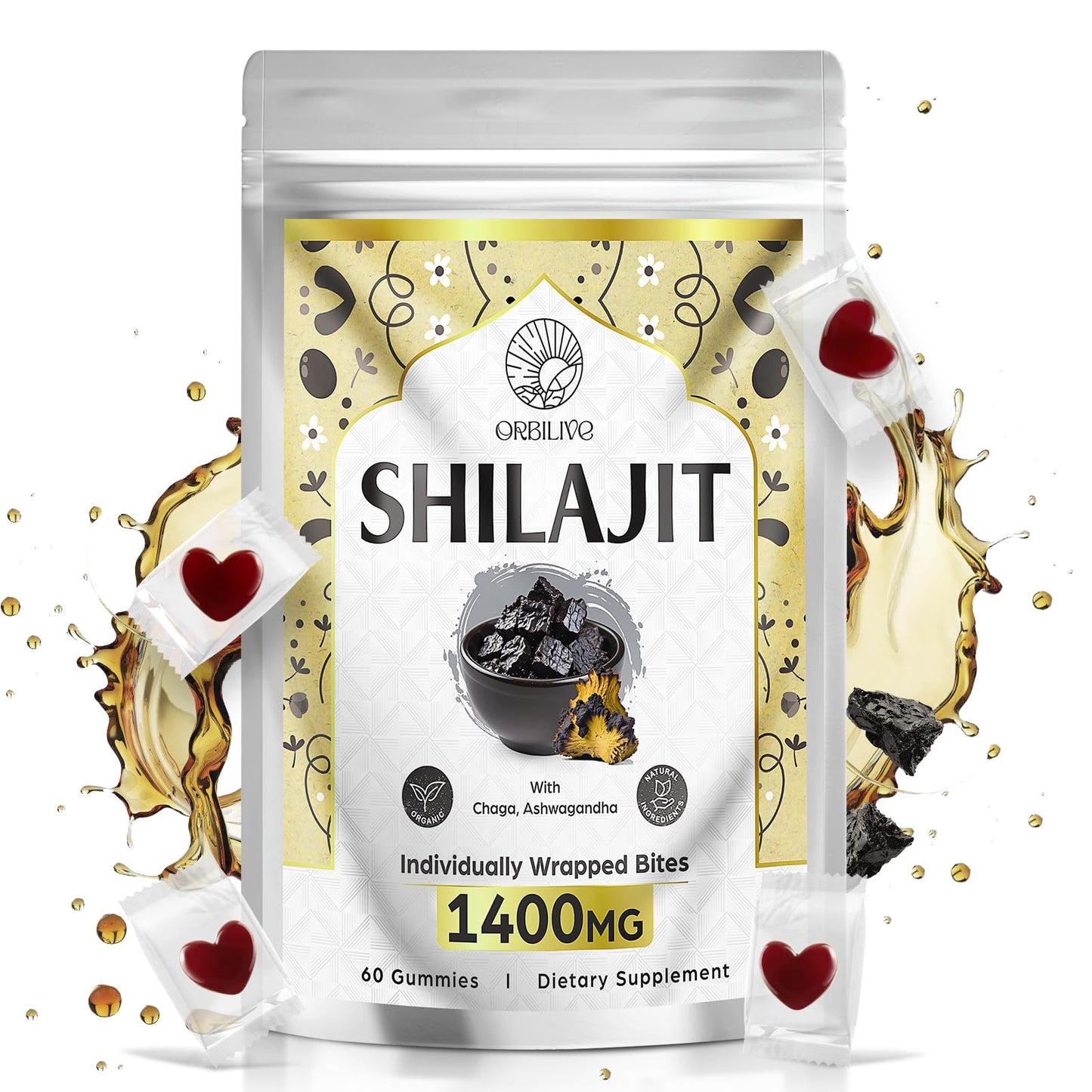 ORBILIVE 1400 MG Shilajit Gummies – Pure Himalayan Shilajit with Ashwagandha, 60 Counts, Sugar-Free