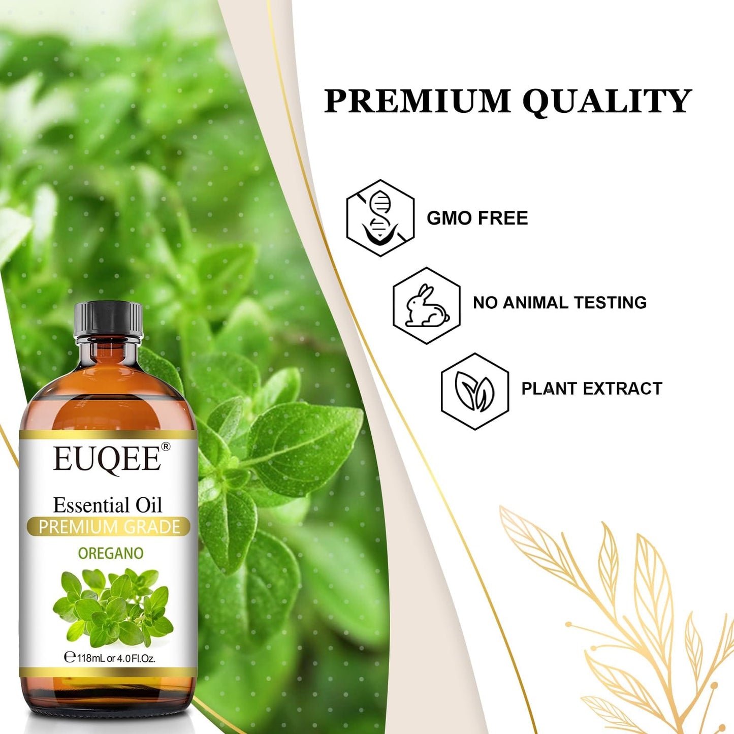 EUQEE Oregano Essential Oil 4oz / 118ml – Pure Aromatherapy with Glass Dropper