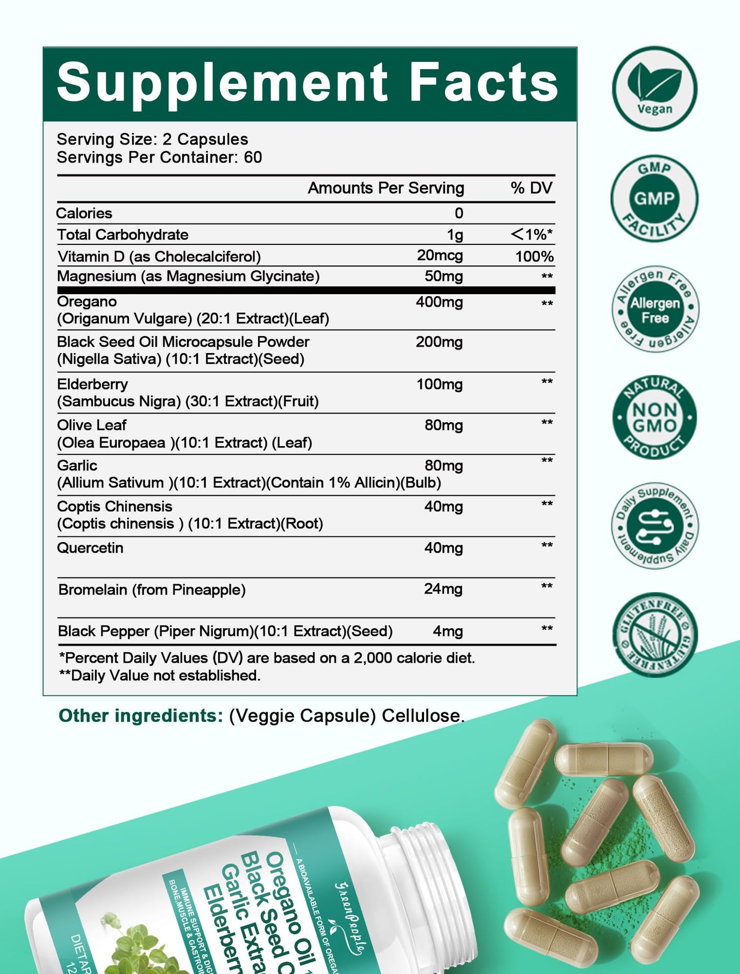 Organic Oregano Oil Capsules – 11-in-1 Immune & Digestive Support, 120 Ct