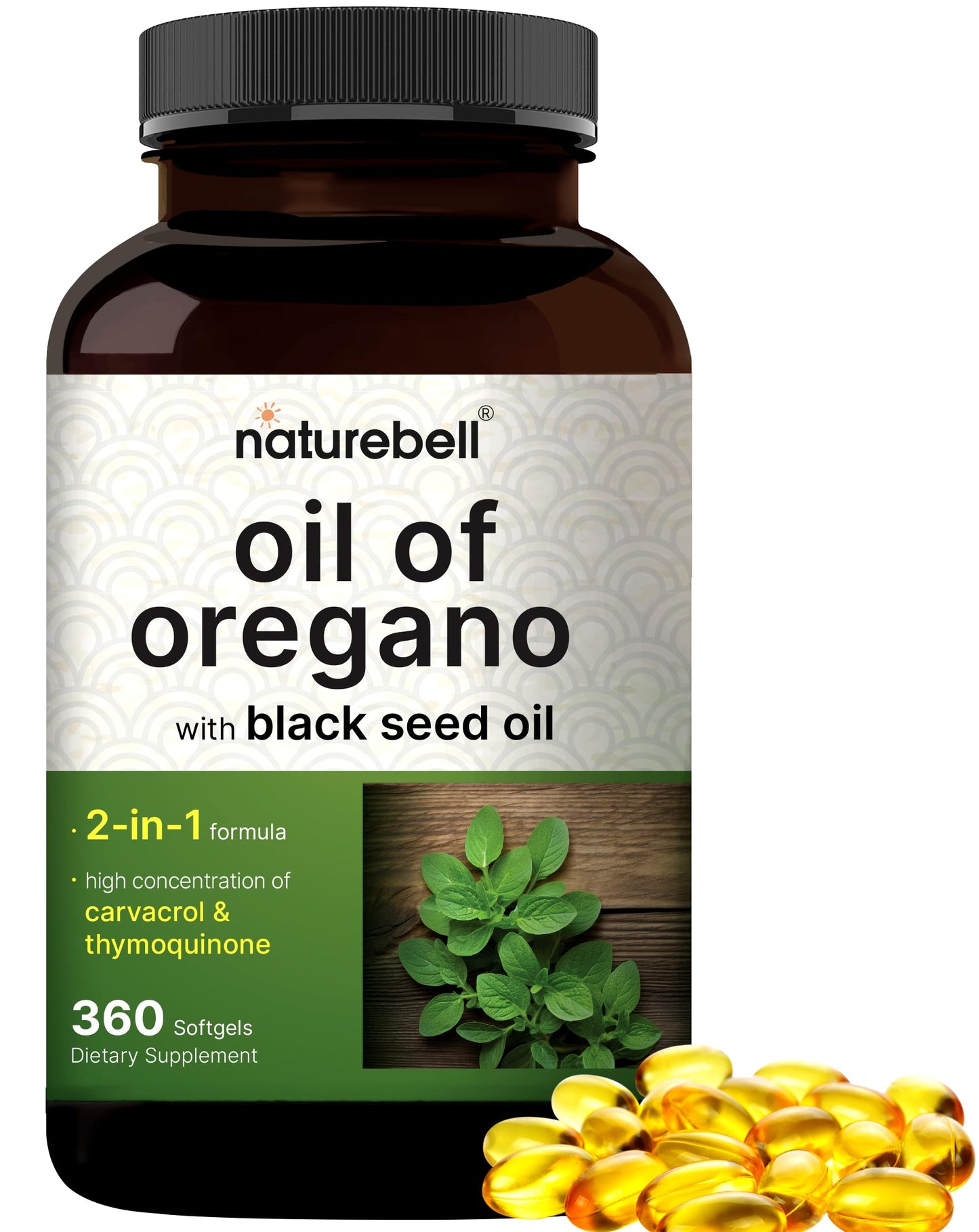 NatureBell Oregano Oil 7,500mg with Black Seed Oil | 360 Softgels | Immune Health | Non-GMO