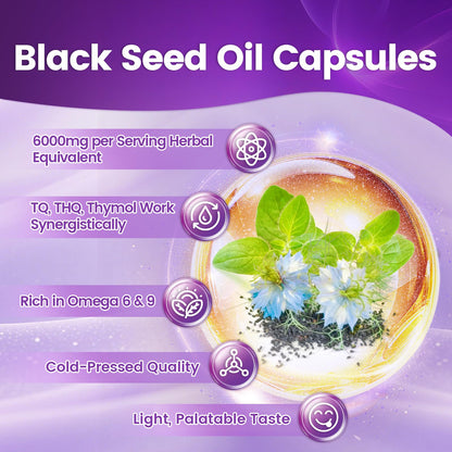 VivoNu Black Seed Oil Capsules – 6000mg, 300 Count | 9-in-1 Immune Support