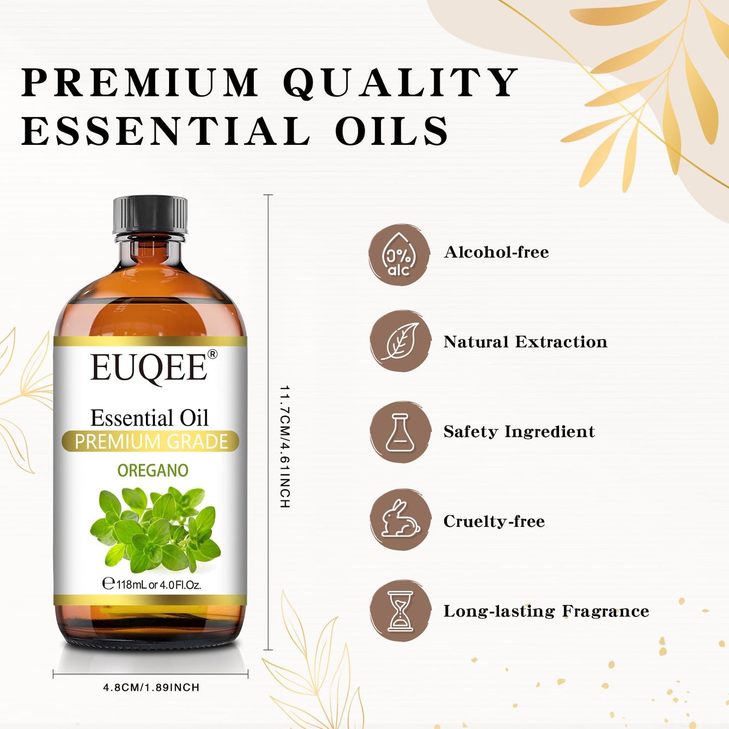 EUQEE Oregano Essential Oil 4oz / 118ml – Pure Aromatherapy with Glass Dropper