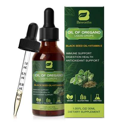 Oregano Oil Drops with Black Seed Oil & Vitamin E – Immune Support | Vegan & Non-GMO | 1 Fl Oz