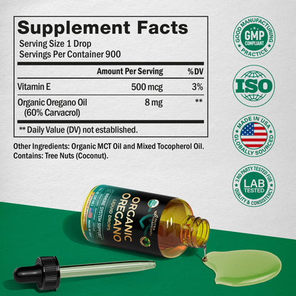 USDA Organic Oil of Oregano Drops with Vitamin E – Immune Support, Digestion Health & Antioxidants | Made in USA