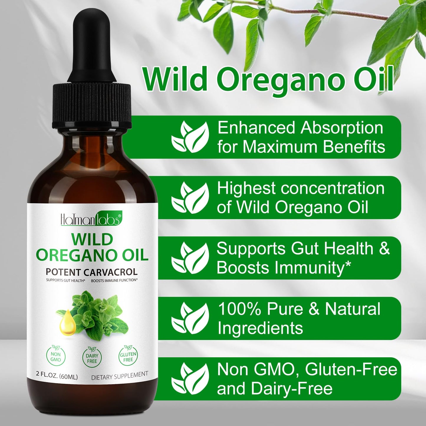 2 Pack Organic Oregano Oil Drops – Immune & Digestive Support, Non-GMO, Gluten Free, 4 fl oz