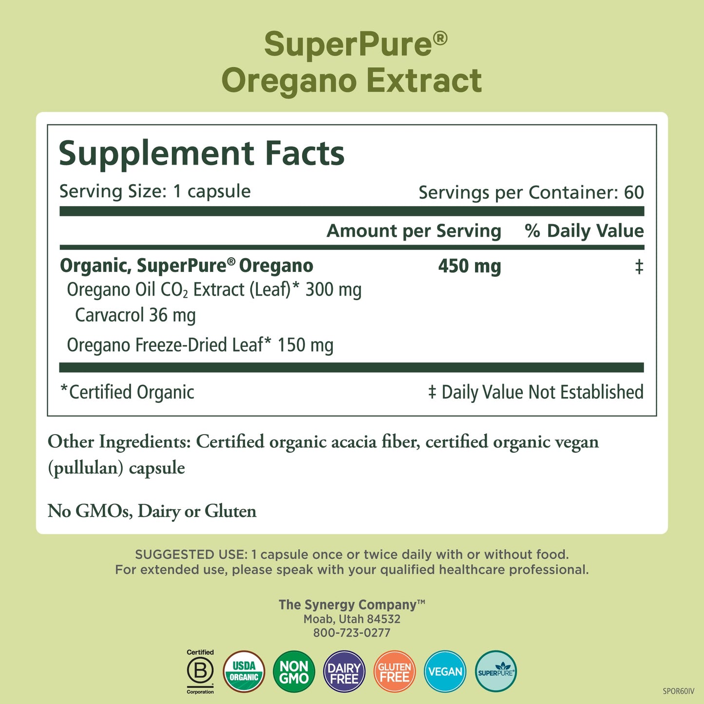 PURE SYNERGY SuperPure Oregano Extract Capsules | Organic Oregano Oil & Leaf
