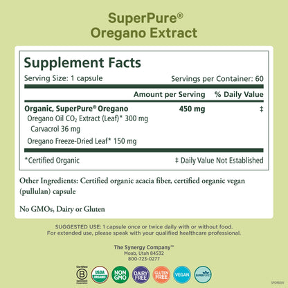 PURE SYNERGY SuperPure Oregano Extract Capsules | Organic Oregano Oil & Leaf