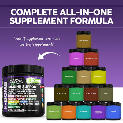 Organic Immune Support with PAU D'Arco, Garlic, Cayenne Pepper, Oregano, Ginger & More | Clean Nutra