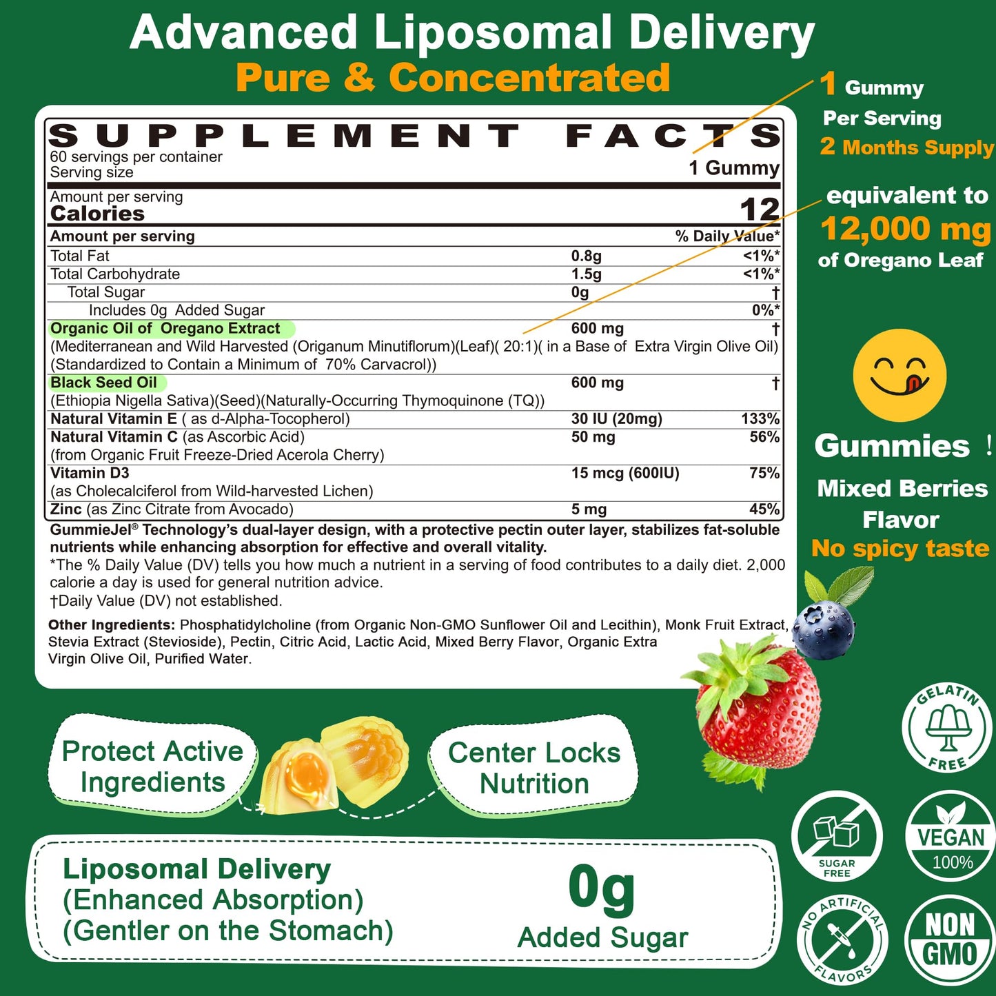 Oil of Oregano with Black Seed Oil Gummies – Liposomal, Sugar Free (2 Months) | Immune Support