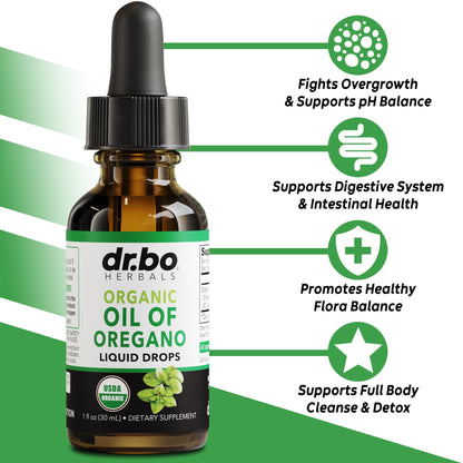 Oregano Oil Organic Liquid Drops – 6 Month Supply | Immune Support, Detox & Gut Health | 1 oz, Vegan, Non-GMO