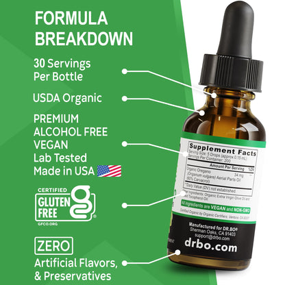 Oregano Oil Organic Liquid Drops – 6 Month Supply | Immune Support, Detox & Gut Health | 1 oz, Vegan, Non-GMO