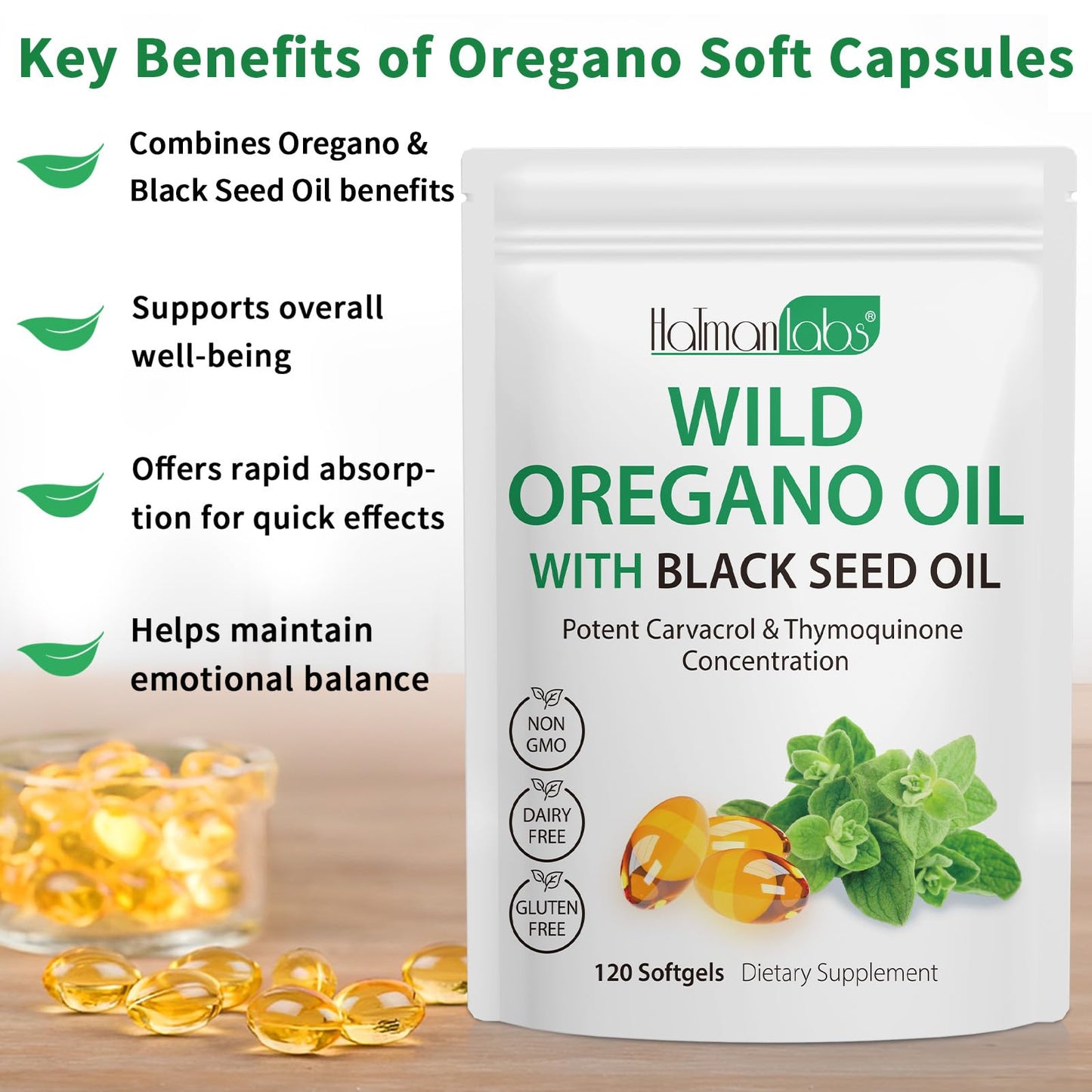 Oil of Oregano Softgels with Black Seed Oil – Immune Support, 120 Softgels