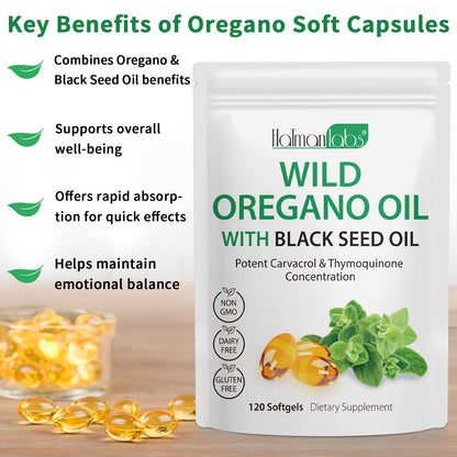 Oil of Oregano Softgels with Black Seed Oil – Immune Support, 120 Softgels