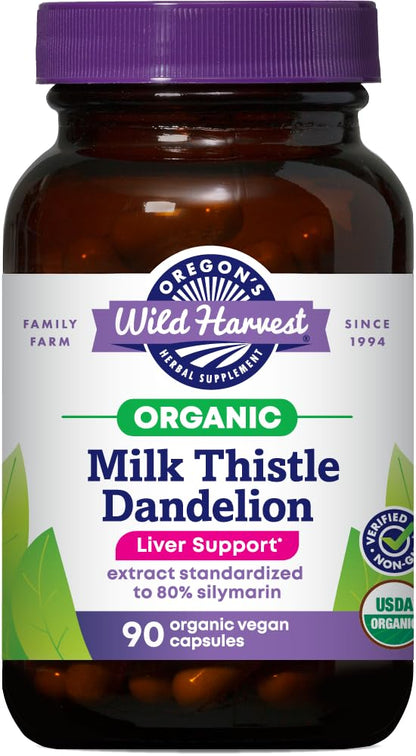 Oregon's Wild Harvest Milk Thistle Dandelion Capsules – Organic Liver Support (90 Count)