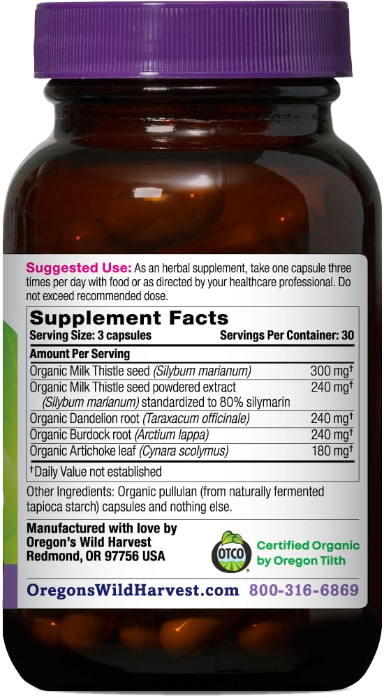 Oregon's Wild Harvest Milk Thistle Dandelion Capsules – Organic Liver Support (90 Count)