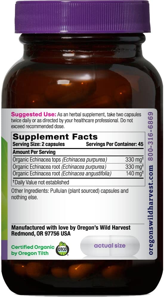 Oregon's Wild Harvest Echinacea Organic Herbal Supplement - 90 Count | Vegan