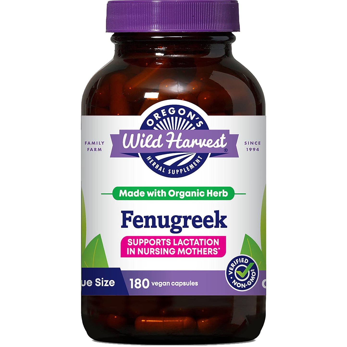 Oregon's Wild Harvest Organic Fenugreek Capsules for Lactation - 180 Count - Non-GMO