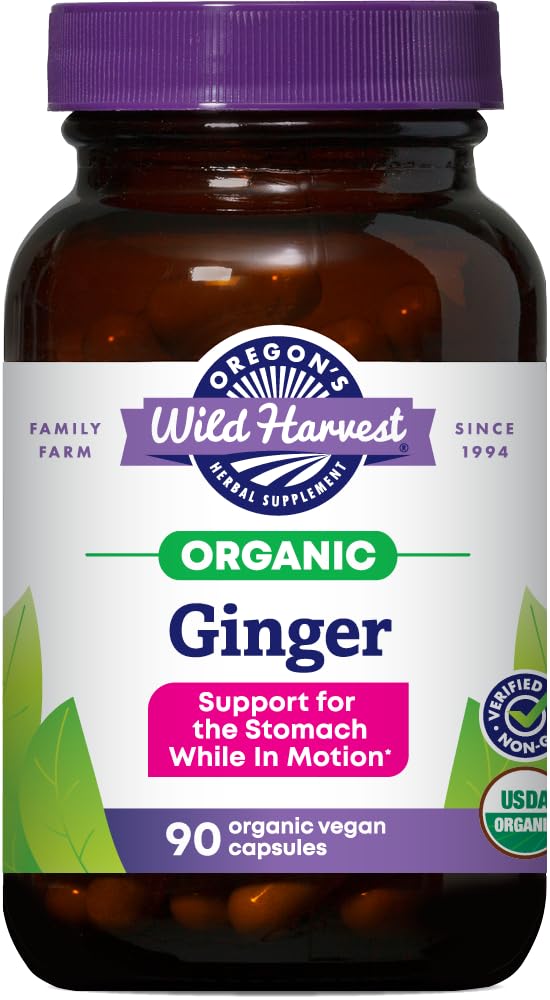 Oregon's Wild Harvest Organic Ginger Capsules – 1000 mg, Non-GMO, Stomach Support (90 Count)