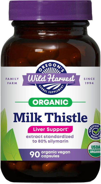 Oregon's Wild Harvest Milk Thistle – USDA Certified Organic Herbal Supplement, 90 Count