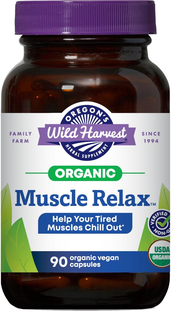Oregon's Wild Harvest Muscle Relax Organic Vegan Capsules – Valerian, Hops & Skullcap (90 Count)
