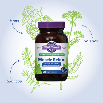 Oregon's Wild Harvest Muscle Relax Organic Vegan Capsules – Valerian, Hops & Skullcap (90 Count)
