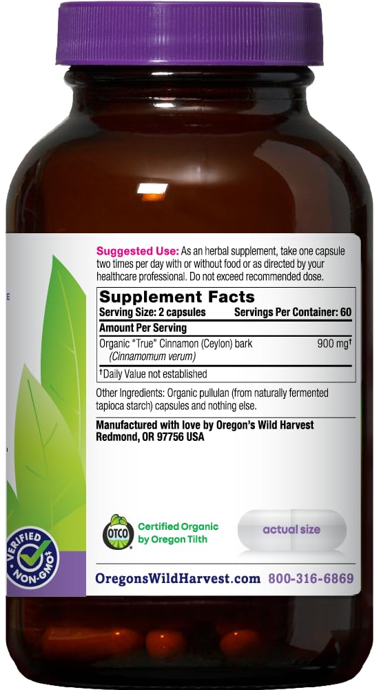 Oregon's Wild Harvest Organic True Cinnamon Ceylon - 120 Count Vegan Capsules