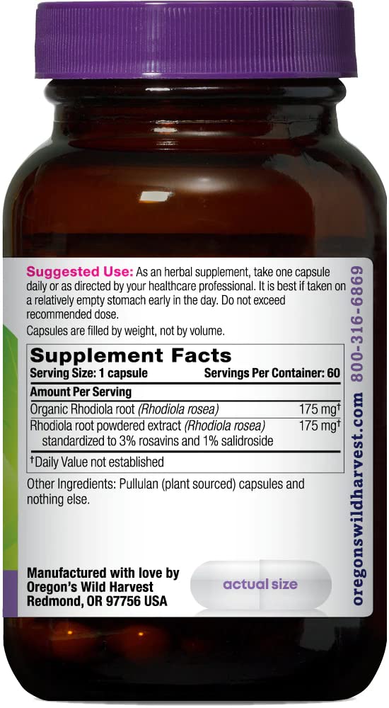 Oregon's Wild Harvest Rhodiola Supplement, 60 Count – Adaptogen for Stamina