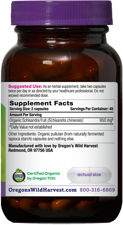 Oregon's Wild Harvest Schisandra Organic Herbal Supplement, 90 Count