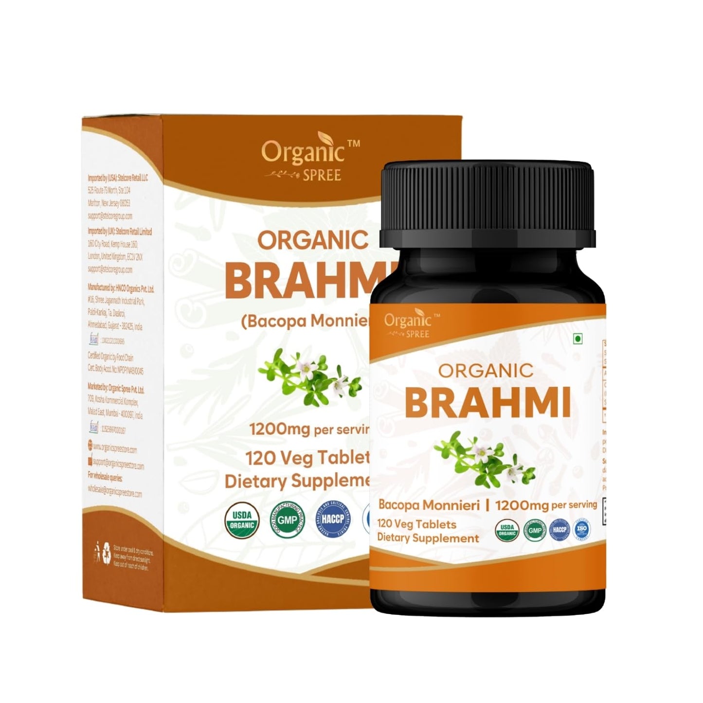 ORGANIC SPREE Brahmi 120 Tablets – USDA Organic Bacopa Monnieri for Focus, Calm & Memory | Herbal Nootropic
