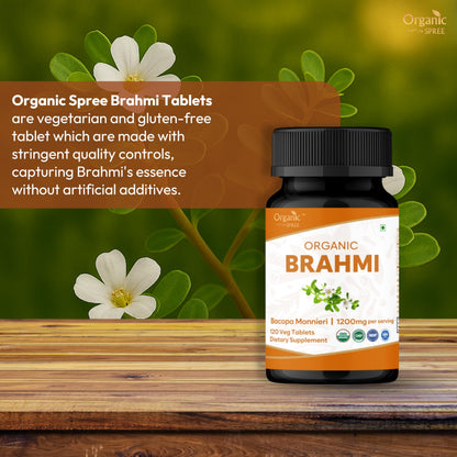 ORGANIC SPREE Brahmi 120 Tablets – USDA Organic Bacopa Monnieri for Focus, Calm & Memory | Herbal Nootropic