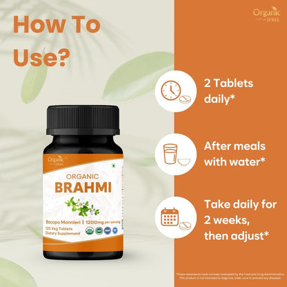 ORGANIC SPREE Brahmi 120 Tablets – USDA Organic Bacopa Monnieri for Focus, Calm & Memory | Herbal Nootropic