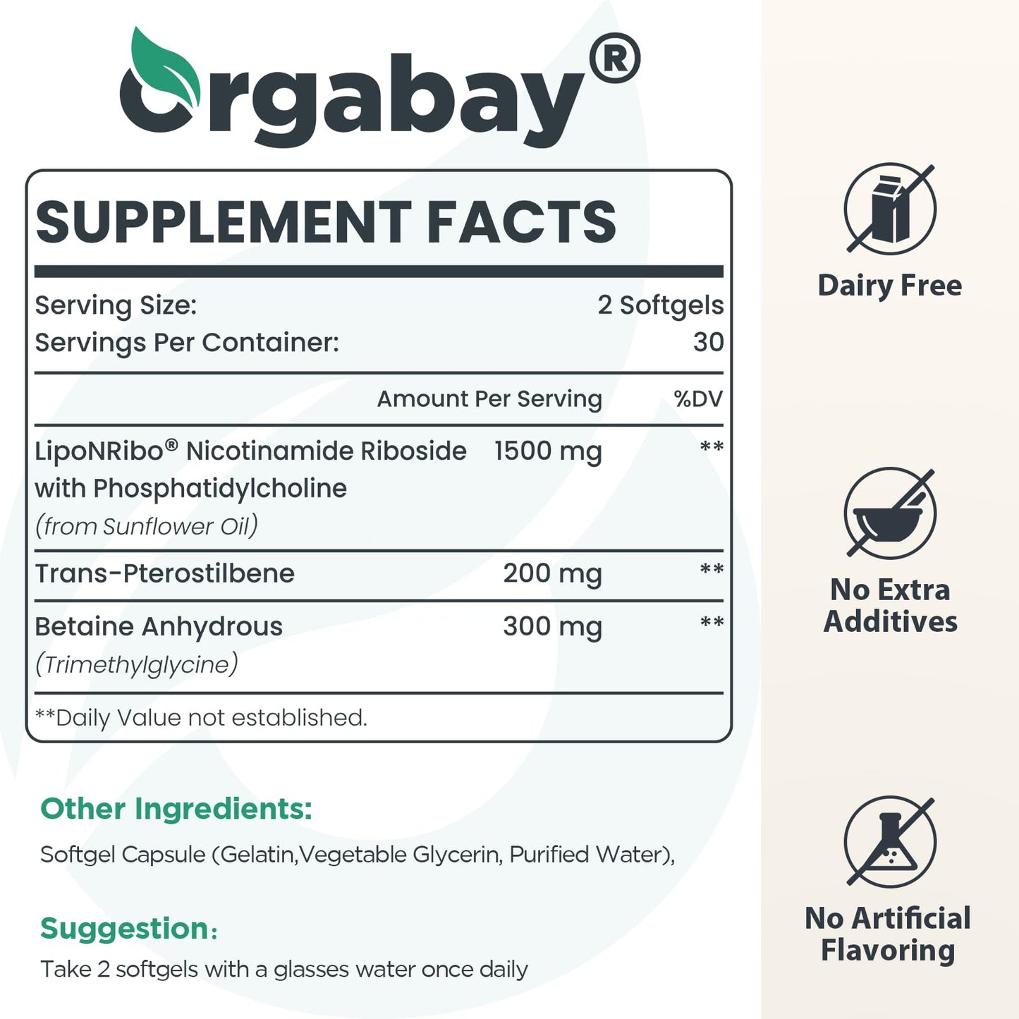 Orgabay Liposomal NAD+ Supplement 500 mg, High Absorption, Boost NAD+ with TMG 250 mg, Actual NAD Plus More Efficient Than Nicotinamide Riboside, Support Cellular Energy, Healthy Aging | 60 Softgels