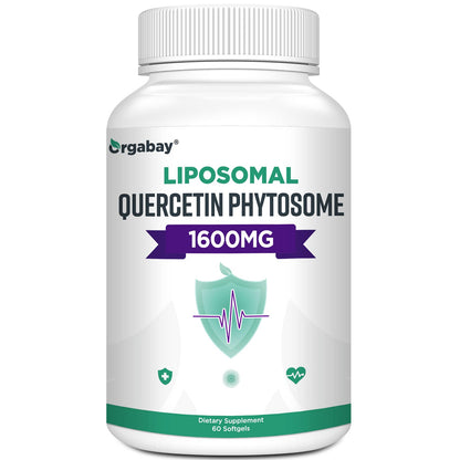 Orgabay Liposomal Quercetin Phytosome 1600 mg - Bromelain 200 mg, Zinc 30 mg, Vitamin C, Turmeric 40 mg | 60 Softgels | Highest Absorption Quercetin Complex