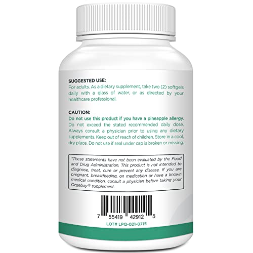 Orgabay Liposomal Quercetin Phytosome 1600 mg - Bromelain 200 mg, Zinc 30 mg, Vitamin C, Turmeric 40 mg | 60 Softgels | Highest Absorption Quercetin Complex