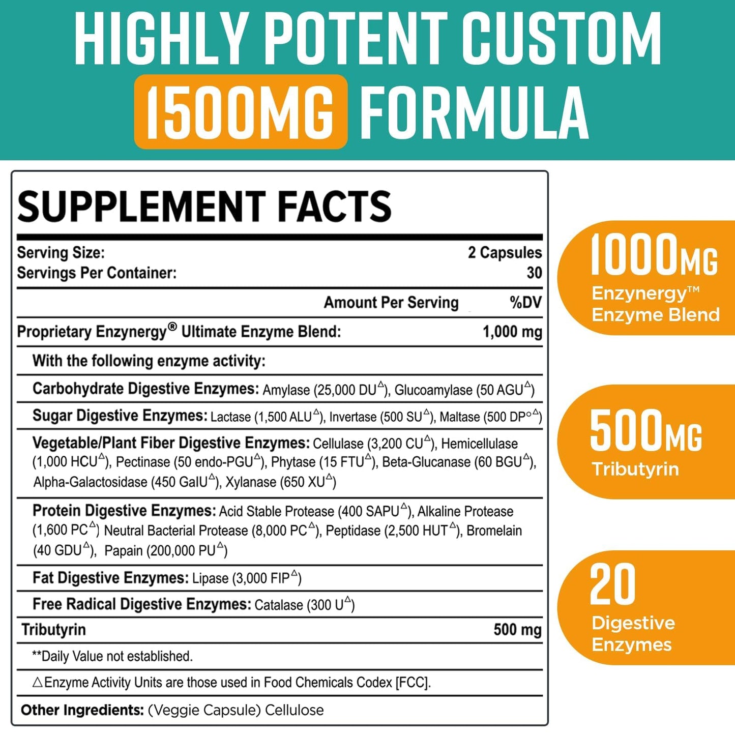 Orgabay Digestive Enzymes 1000mg with Postbiotics | 120 Veggie Capsules