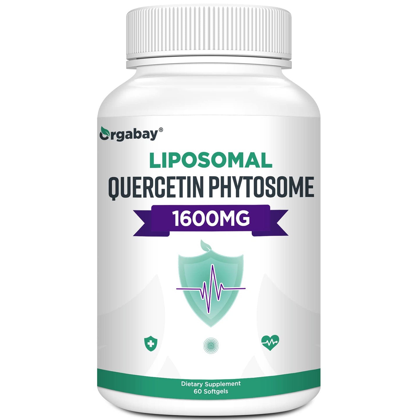Orgabay Liposomal Quercetin Phytosome 1600 mg - Bromelain 200 mg, Zinc 30 mg, Vitamin C, Turmeric 40 mg | 60 Softgels | Highest Absorption Quercetin Complex