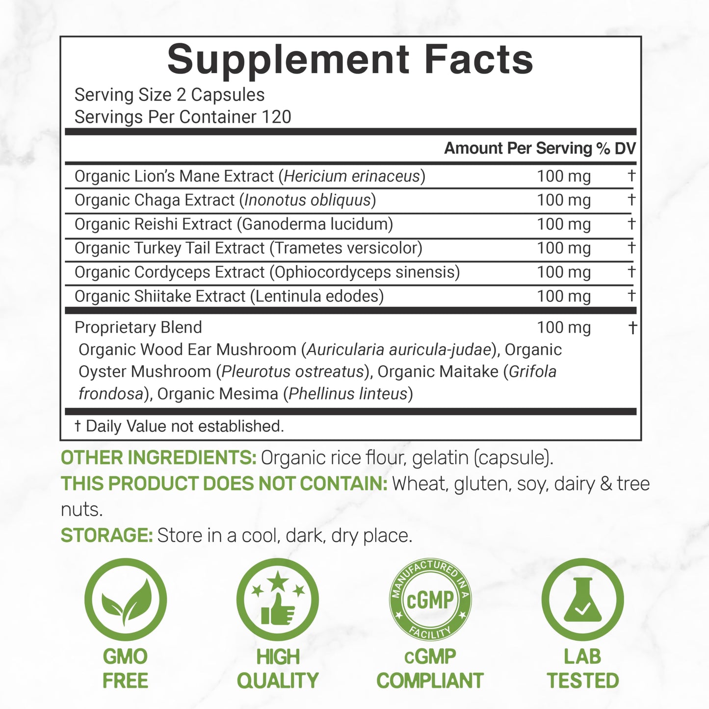 Organic 10-in-1 Mushroom Supplement – 240 Capsules – Immune & Nootropic Support (Non-GMO)