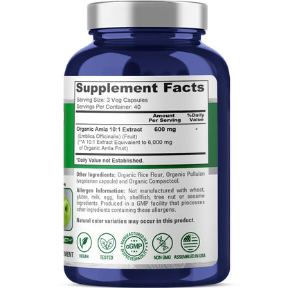 NusaPure Organic Amla Capsules 10:1 Extract – 6000mg Amla per Serving | 120 Veggie Capsules | Pack of 2 | USDA, Vegan, Non-GMO