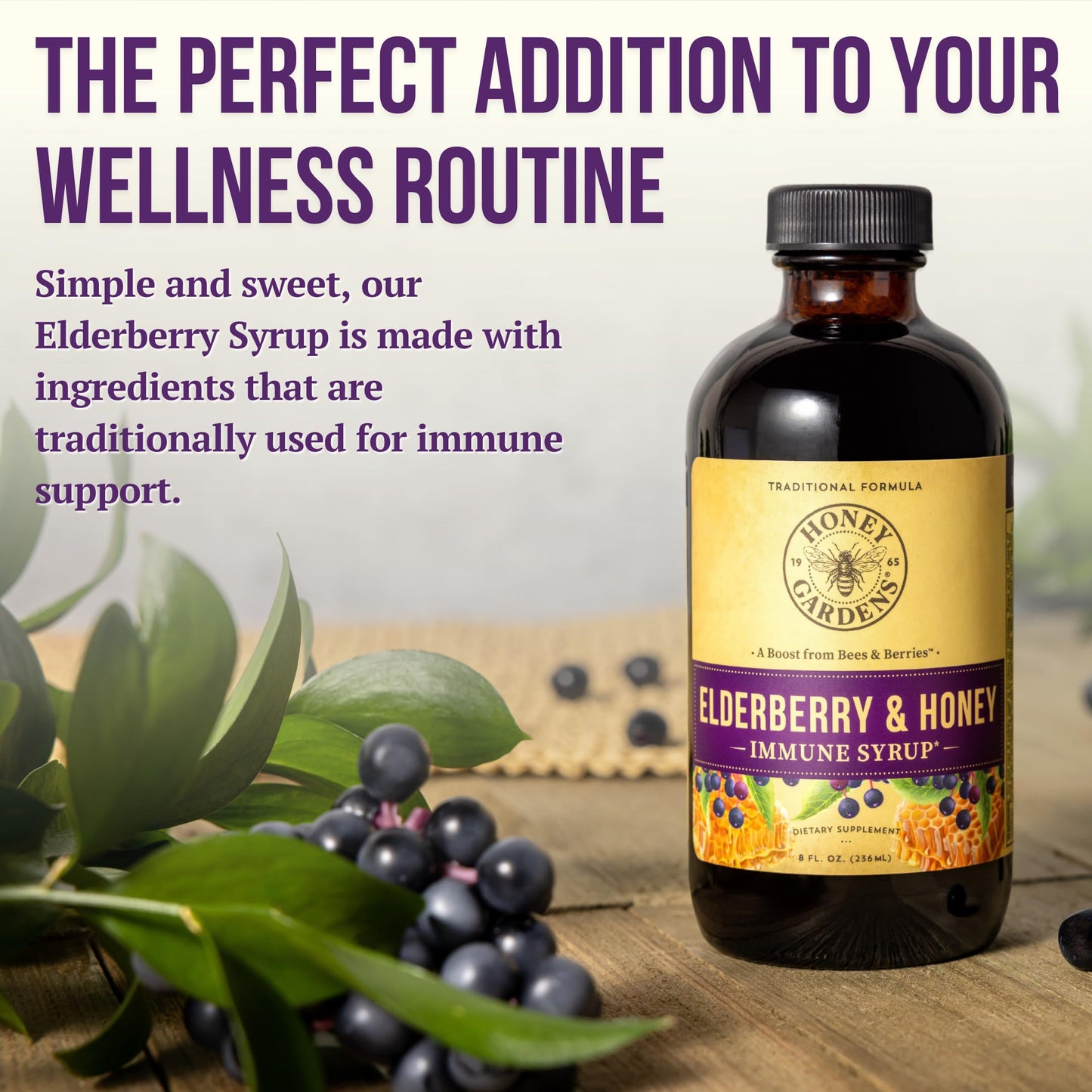 Honey Gardens Elderberry & Honey Immune Syrup – Propolis & ACV, 8 oz