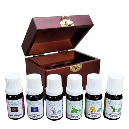 Organic Aromas Favorites Sampler – 6x10ml Therapeutic Essential Oils for Diffusers