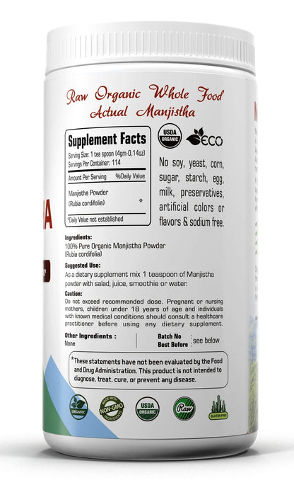 Organic Aura Premium Pure Manjistha Powder – 16 oz (1 lb), USDA Certified Organic, 100% All Natural, Gluten Free