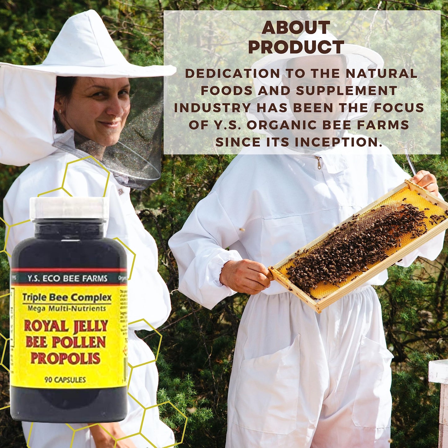 YS Organics Triple Bee Complex - Royal Jelly, Bee Pollen & Propolis | 90 Capsules + Bonus Key Chain