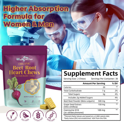 Organic Beet Root Chews – Heart Health & Nitric Oxide Support (60 CT) – Vegan & Non-GMO