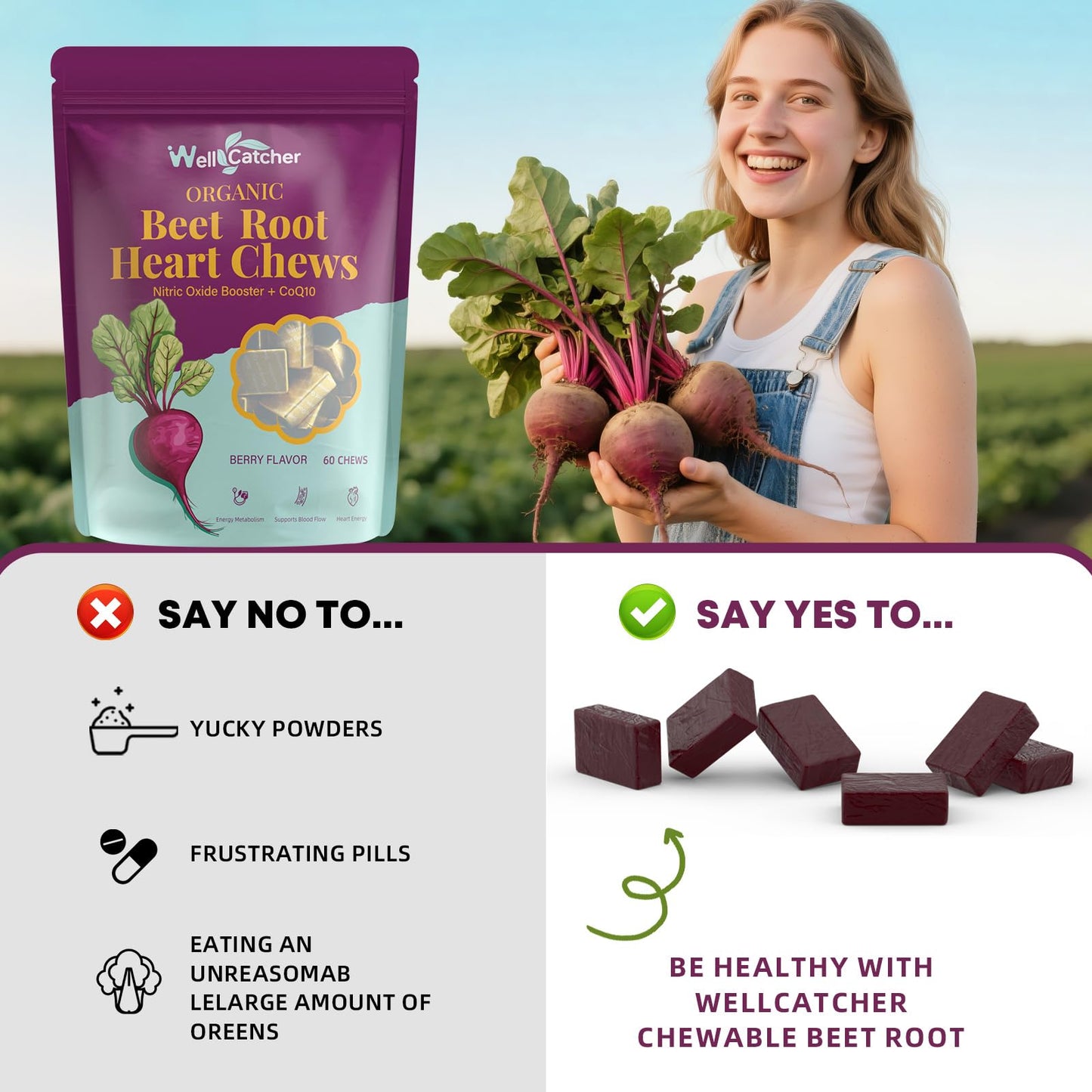 Organic Beet Root Chews – Heart Health & Nitric Oxide Support (60 CT) – Vegan & Non-GMO