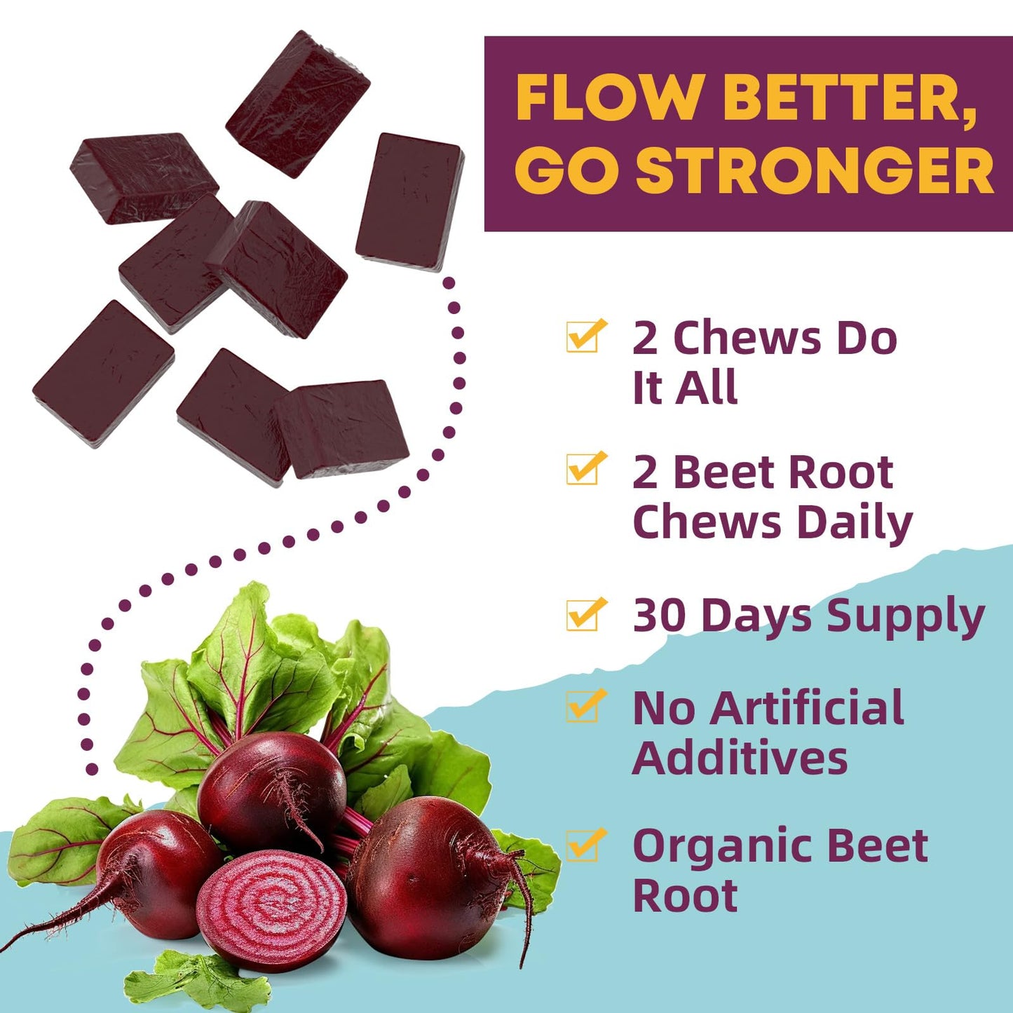 Organic Beet Root Chews – Heart Health & Nitric Oxide Support (60 CT) – Vegan & Non-GMO