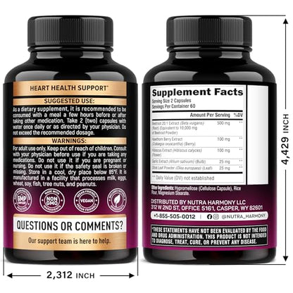 Beet Root Capsules - Heart Health & Blood Pressure Support | Hawthorn Berry, Hibiscus & Garlic - USA Made, 120 Capsules