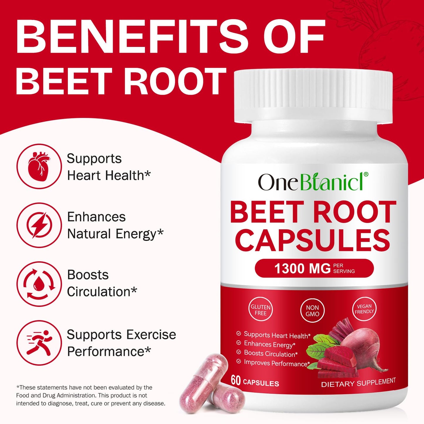 Beet Root Capsules – Beetroot Supplement, Organic Beetroot Powder | Natural Energy Support | Non-GMO, Gluten Free (60 Count)