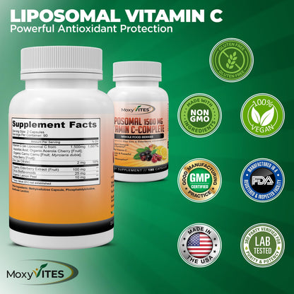 Liposomal Vitamin C with Zinc – 1500mg/Serving, 3 Month Supply, Gluten Free Non-GMO Veggie Caps